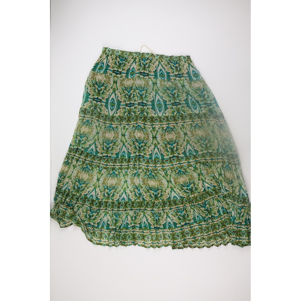 Jones New York Sport Maxi Skirt 14 Green Geometric Tiered Boho Chiffon Casual - Picture 2 of 6